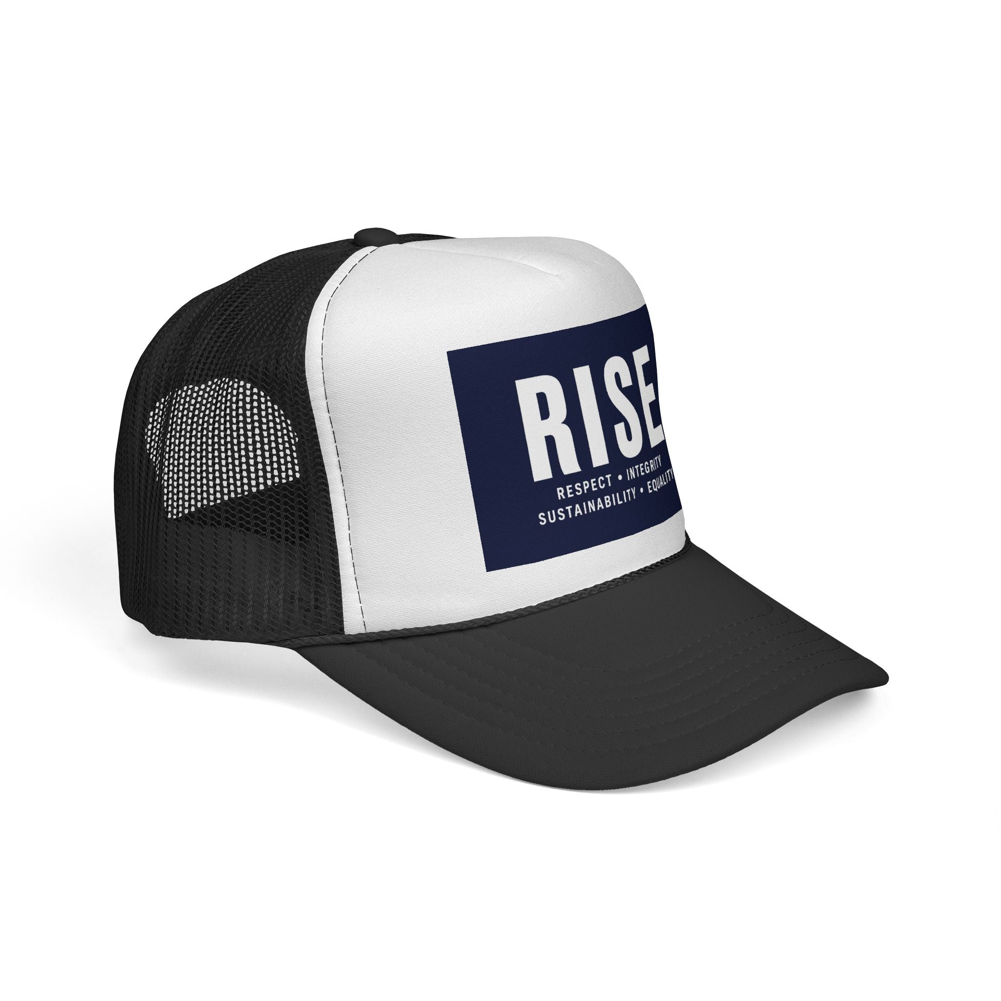 Mesh Snapback Hat with 'Respect • Integrity • Sustainability • Equality' Rectangle Logo