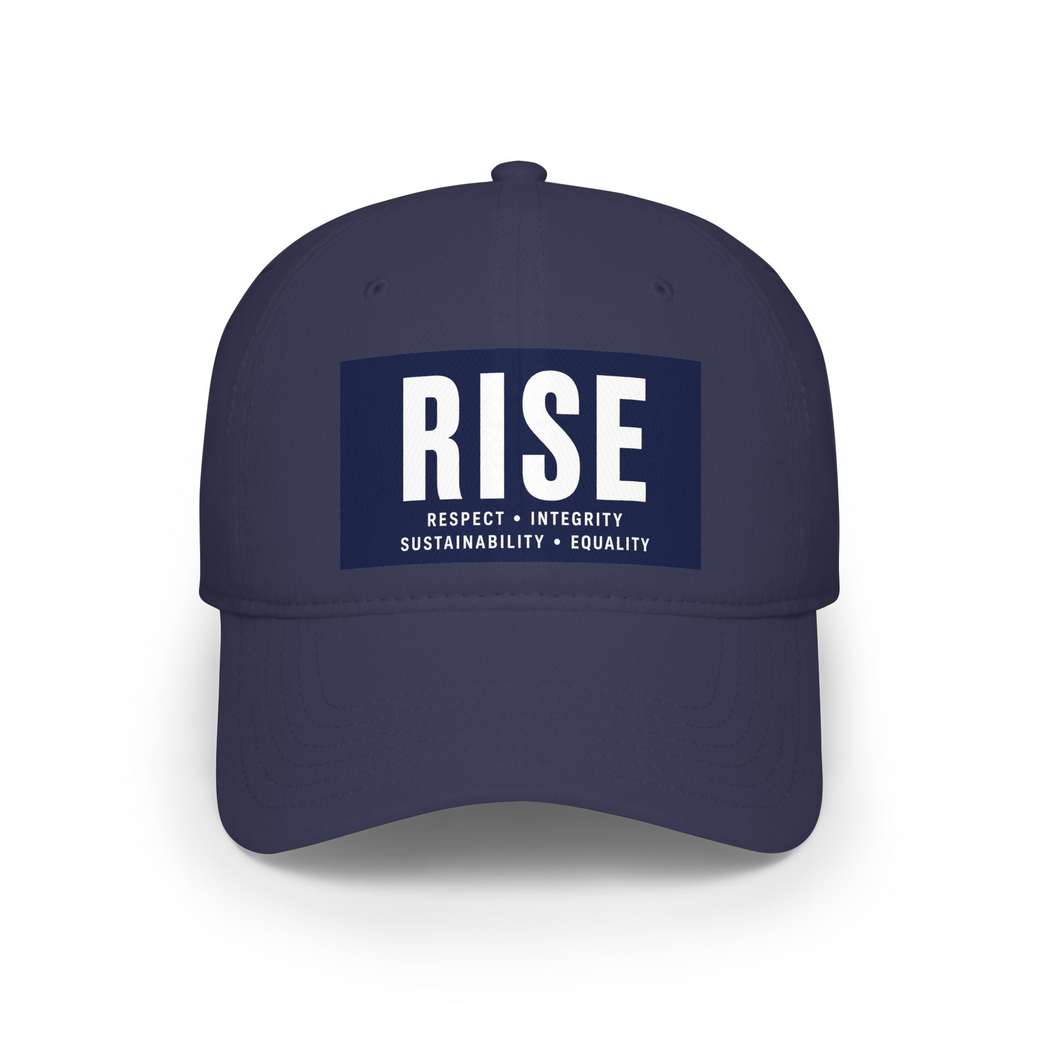 RISE Embroidered Baseball Cap — Respect, Integrity, Sustainability, Equality