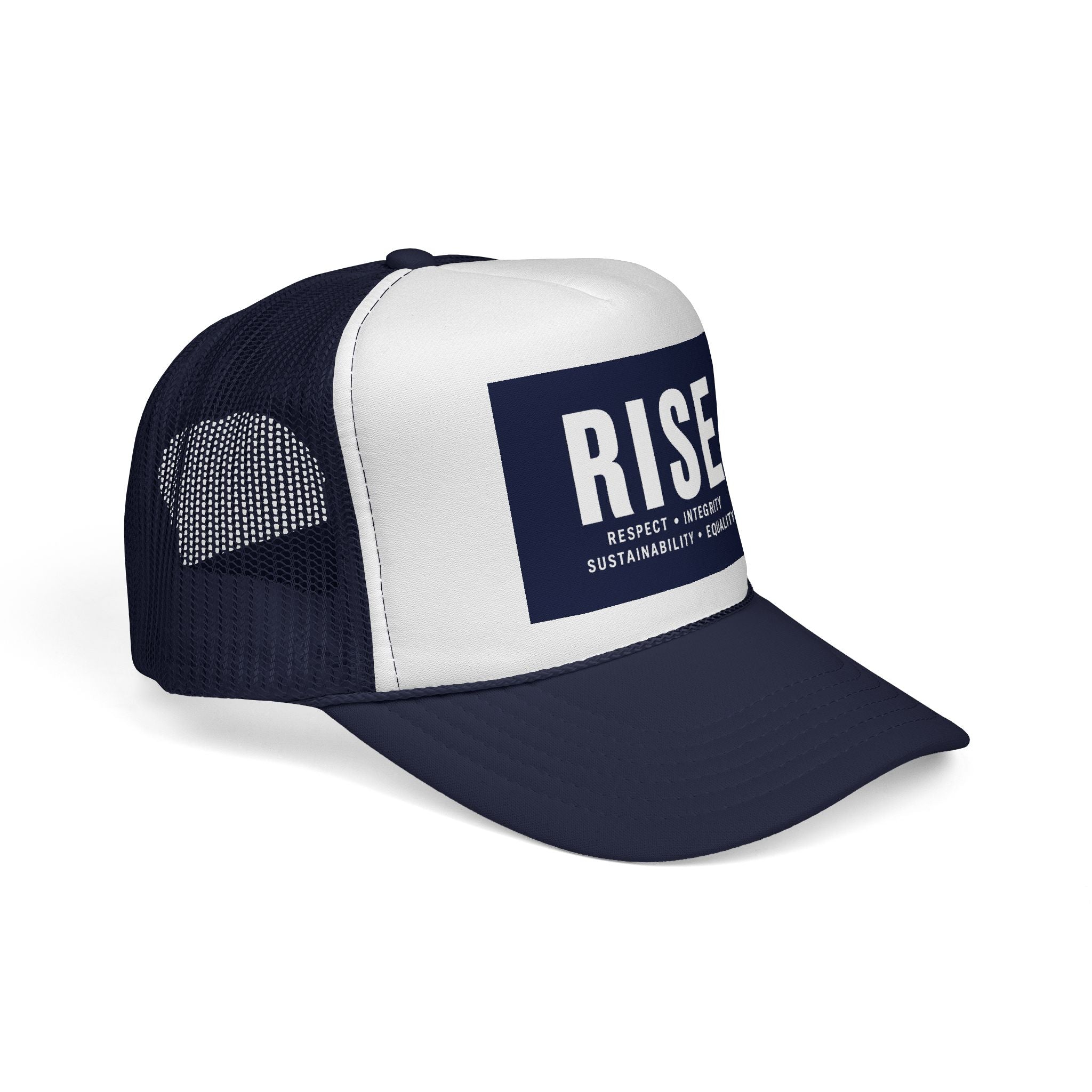Mesh Snapback Hat with 'Respect • Integrity • Sustainability • Equality' Rectangle Logo