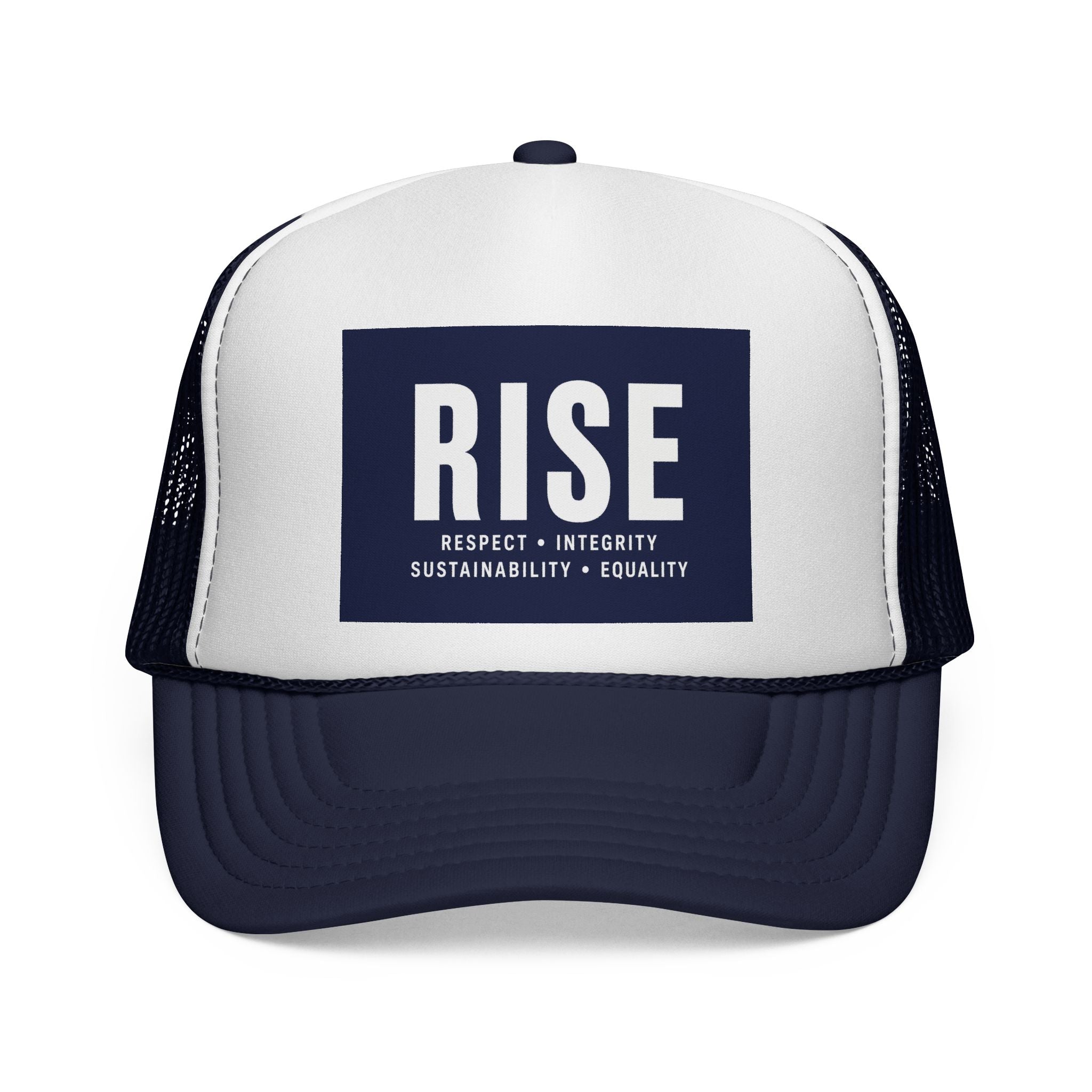 Mesh Snapback Hat with 'Respect • Integrity • Sustainability • Equality' Rectangle Logo