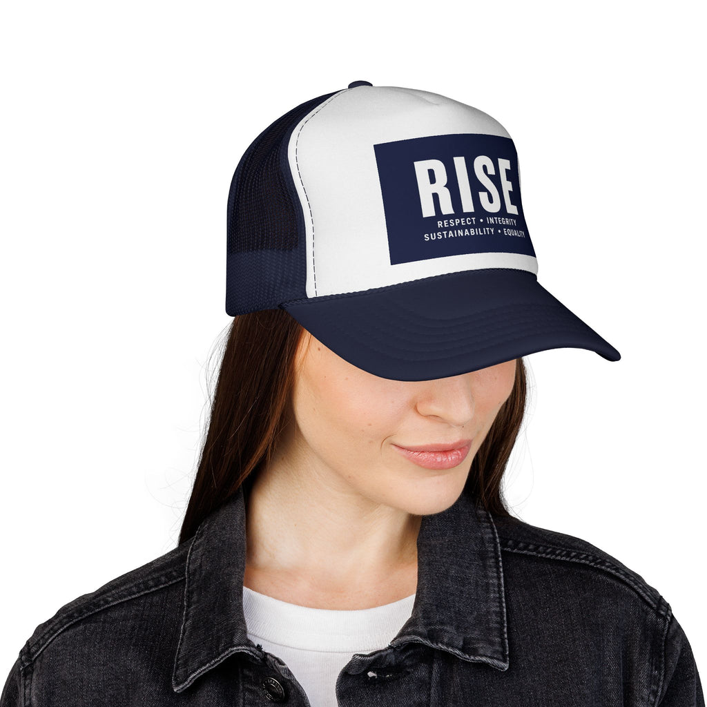 Mesh Snapback Hat with 'Respect • Integrity • Sustainability • Equality' Rectangle Logo